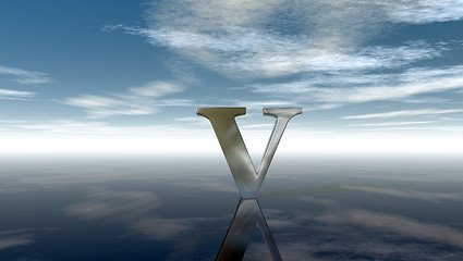 Image showing metal uppercase letter v under cloudy sky - 3d rendering