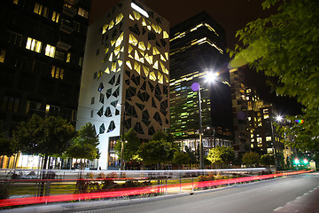 Image showing moving car with blur light through Dronning Eufemias gate street