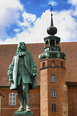 Image showing The statue of Chancellor Peder Griffenfeld and a tower in Copenh