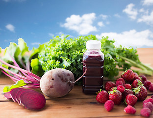 Image showing bottle with beetroot juice, fruits and vegetables