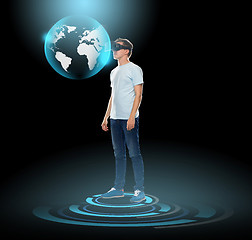 Image showing happy man in virtual reality headset or 3d glasses