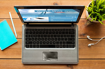 Image showing close up of laptop computer with world news