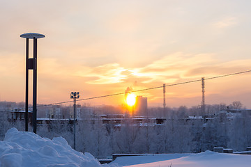 Image showing Winter sunset glow in city