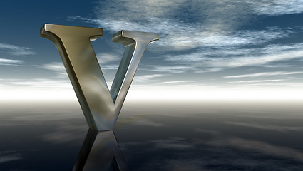 Image showing metal uppercase letter v under cloudy sky - 3d rendering