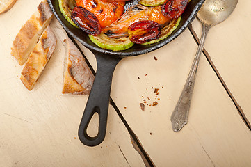 Image showing roasted shrimps with zucchini and tomatoes