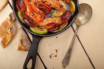 Image showing roasted shrimps with zucchini and tomatoes