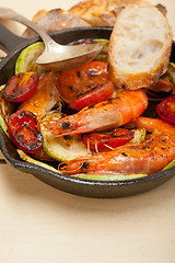 Image showing roasted shrimps with zucchini and tomatoes