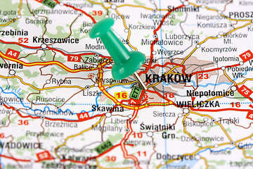 Image showing Krakow pinned on map