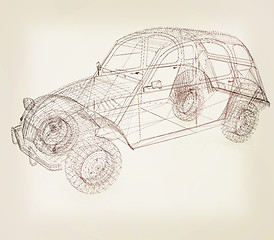 Image showing 3d model retro car. 3D illustration. Vintage style.