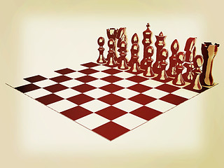 Image showing Chessboard with chess pieces. 3D illustration. Vintage style.