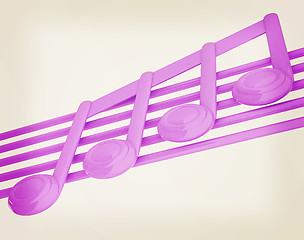 Image showing 3D music note on staves. 3D illustration. Vintage style.