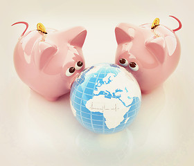 Image showing global saving . 3D illustration. Vintage style.