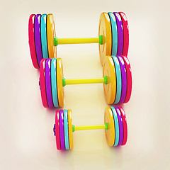 Image showing Fitness dumbbells. 3D illustration. Vintage style.