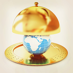 Image showing Serving dome or Cloche and Earth. 3D illustration. Vintage style