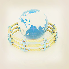 Image showing Design fence of anchors on the ropes and Earth in the center. 3D