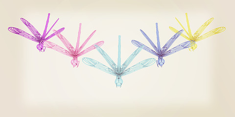 Image showing Dragonflies. 3D illustration. Vintage style.