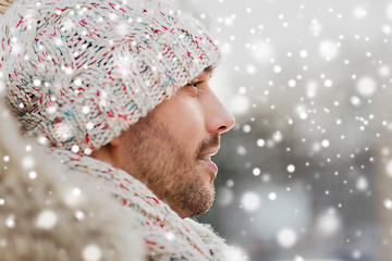 Image showing face of happy man outdoors in winter