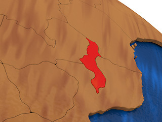 Image showing Malawi on wooden globe