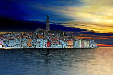 Image showing Sunset at Rovinj, beautiful old town in Istria of Croatia, Europ