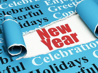 Image showing Holiday concept: red text New Year under the piece of  torn paper