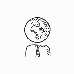 Image showing Human with globe head sketch icon.