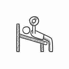 Image showing Man lifting barbell sketch icon.