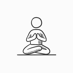 Image showing Man meditating in lotus pose sketch icon.