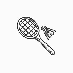 Image showing Shuttlecock and badminton racket sketch icon.