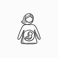 Image showing Baby fetus in mother womb sketch icon.