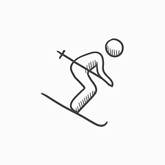 Image showing Downhill skiing sketch icon.