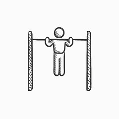 Image showing Gymnast exercising on bar sketch icon.