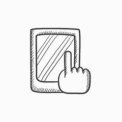 Image showing Finger pointing at tablet sketch icon.