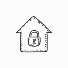 Image showing House with closed lock sketch icon.