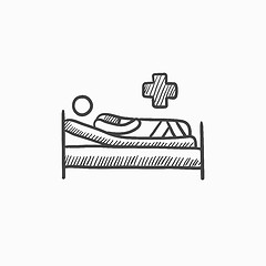 Image showing Patient lying on bed sketch icon.