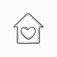 Image showing House with heart symbol sketch icon.