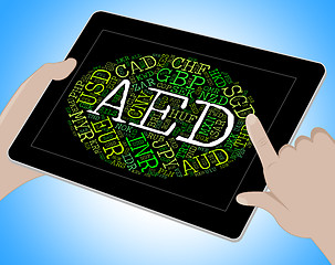 Image showing Aed Currency Indicates United Arab Emirates And Banknotes