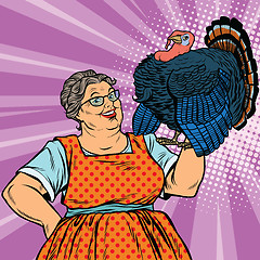 Image showing Holiday grandma with a live Turkey