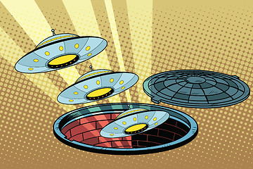 Image showing UFOs fly out of the sewers