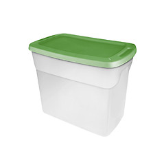 Image showing Empty food plastic container with green lid 