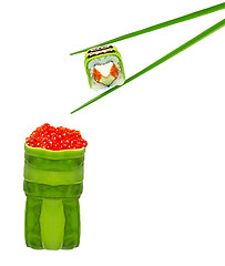 Image showing Sushi roll with chopsticks