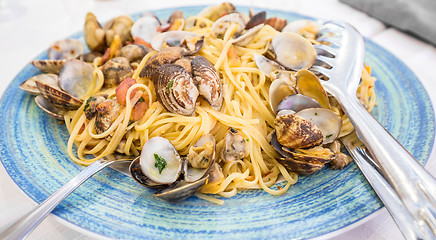 Image showing Real Spaghetti alle vongole in Naples, Italy