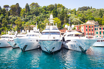 Image showing Portofino, Italy - Summer 2016 - Three luxury Yacht