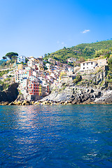 Image showing Riomaggiore in Cinque Terre, Italy - Summer 2016 - view from the