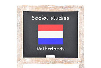 Image showing Social studies with flag on board