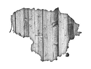 Image showing Map of Lithuania on weathered wood