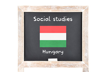 Image showing Social studies with flag on board