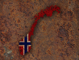 Image showing Map and flag of Norway on rusty metal