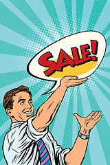 Image showing Pop art retro man announcing sales