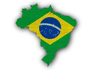 Image showing Map and flag of Brazil on old linen