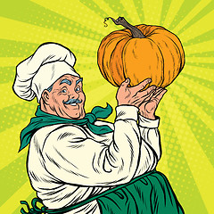 Image showing Retro cook with pumpkin, thanksgiving